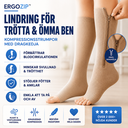 ErgoZip™ Kompressionsstrumpor med Dragkedja