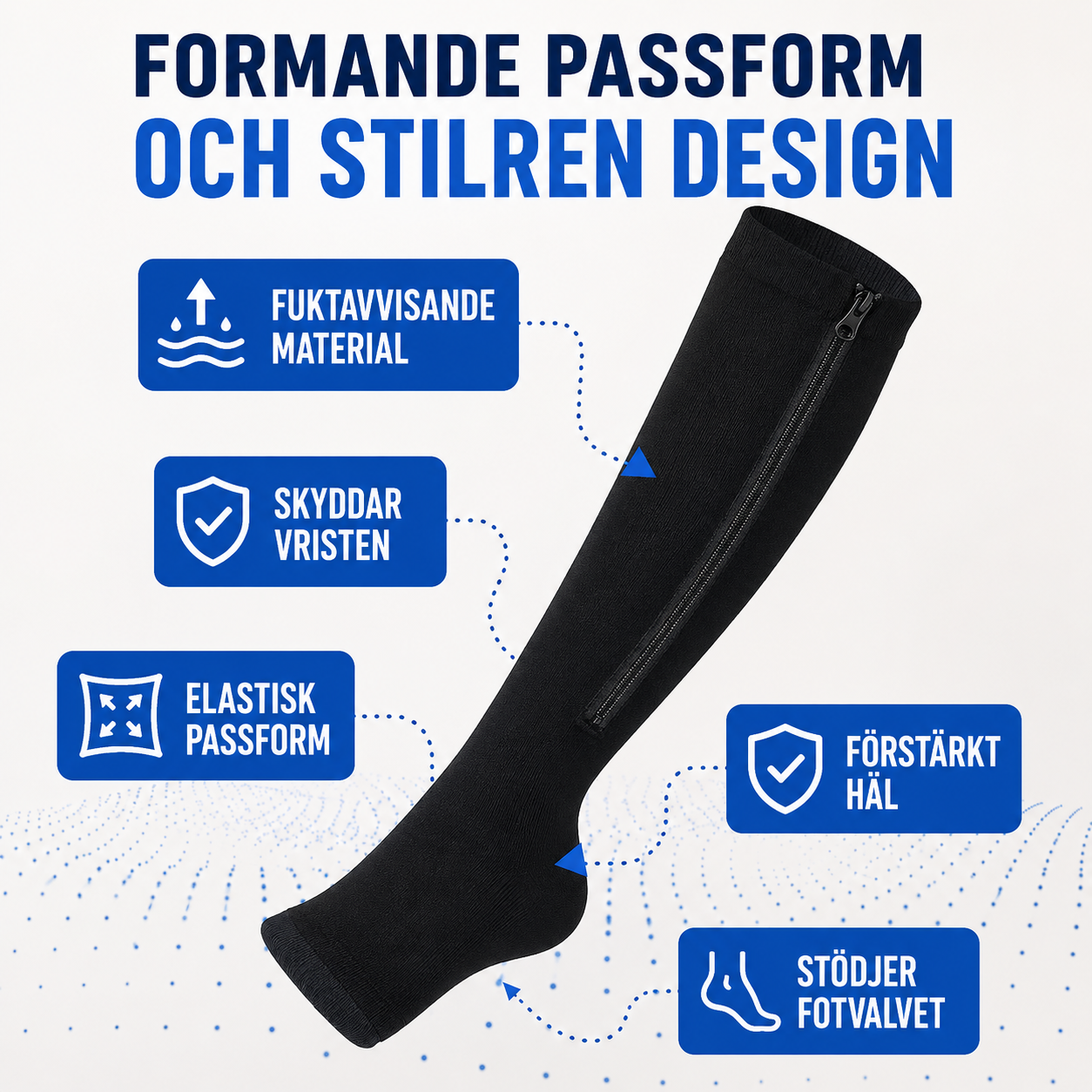 ErgoZip™ Kompressionsstrumpor med Dragkedja
