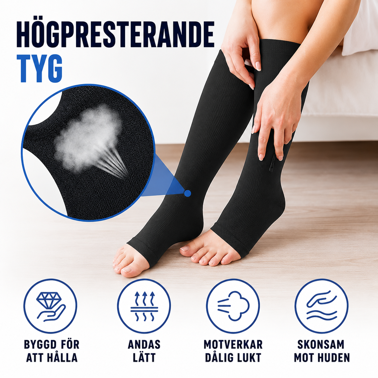 ErgoZip™ Kompressionsstrumpor med Dragkedja